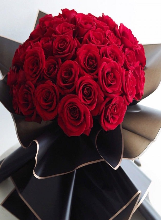 Oasis - 20 Sheets Korean Style Waterproof Premium Bouquet Wrapping Sheet (58cm x 58cm, 60 Microns) | Plain With Golden Border, Giftwrap for Flowers & DIY Gift Wrapping Paper For Valentines Day - Green - Image 3